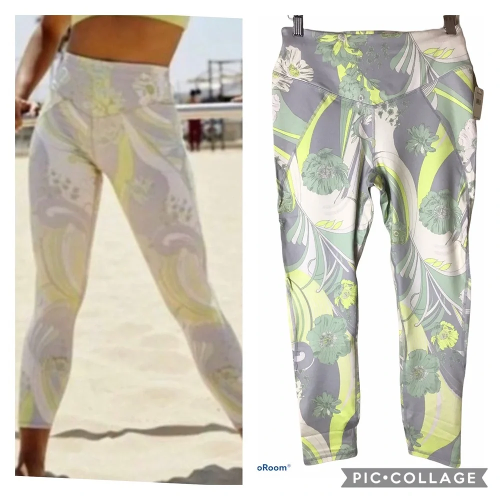 FREE PEOPLE Wave Crush Bright Lime Combo Legging S